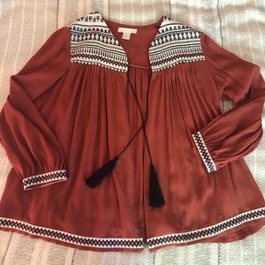 H&M open blouse with tassels